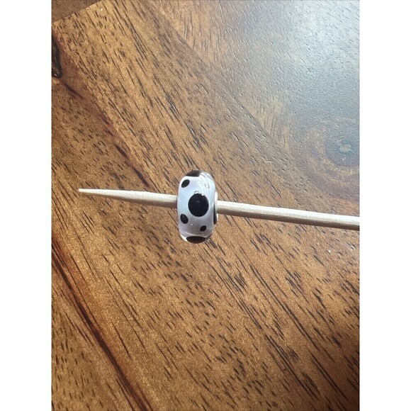 Trollbeads 925 Glass Clear White With Black Dots Single Bead Charm - Picture 4 of 5
